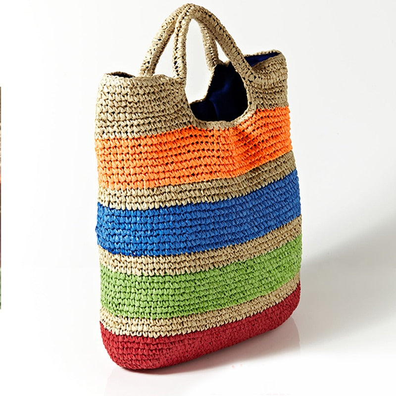 Colorful Crochet Straw Beach Bag: Handmade with Tassel Accents for Stylish Summer Travels