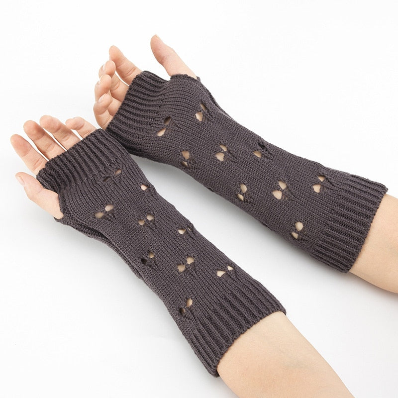 Women Gloves Stylish Hand Warmer Winter Gloves Women Arm Crochet Knitting Hollow Heart Mitten Warm Fingerless Gloves