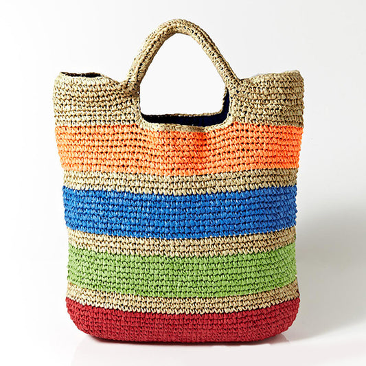 Colorful Crochet Straw Beach Bag: Handmade with Tassel Accents for Stylish Summer Travels