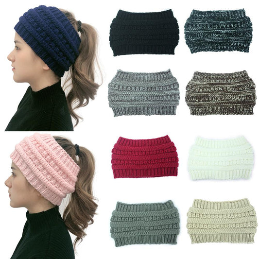 Stay Stylish and Warm with our Ponytail Beanie: Stretch Knitted Crochet Hats for Women