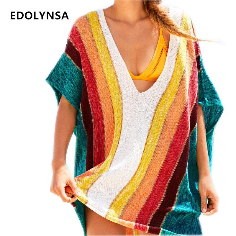 Striking Striped Crochet Beach Cover-Up: Enhance Your Swimwear Look with This Sexy Robe de Plage