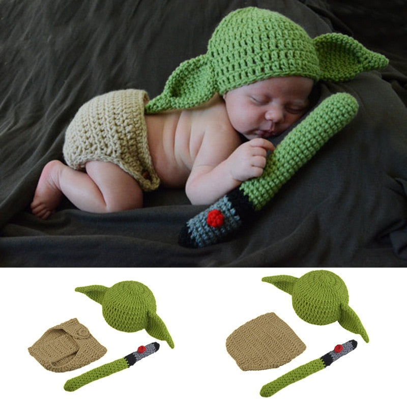 Adorable Baby Yoda Costume: Handcrafted Crochet Outfit for Newborn Star Wars Fans!