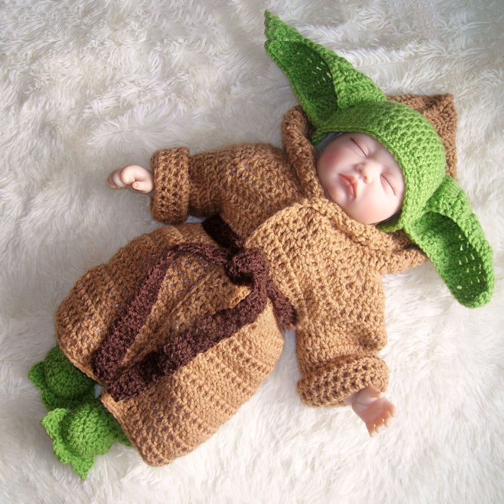 Adorable Baby Yoda Costume: Handcrafted Crochet Outfit for Newborn Star Wars Fans!