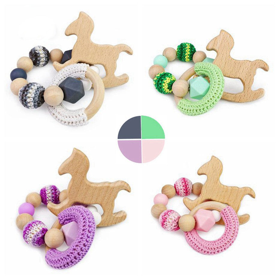 Natural Maple Wood Teething Toys: 10pc Set with Chunky Crochet Rings, Ideal for Soothing Baby's Teething Needs