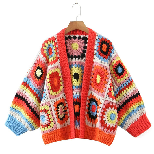 Autumn New Women's Loose Handmade Crochet Ethnic Style Sweater Cardigan Coat