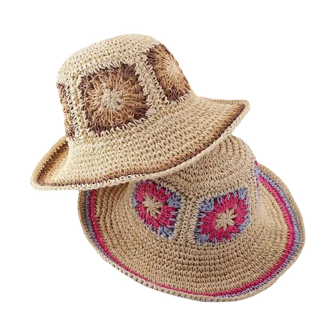 Bohemian Chic: Crochet Straw Hat for Women, Perfect for Summer Beach Days with its Big Brim and Ethnic Wind Style, Ideal for Sun Protection and Trendy