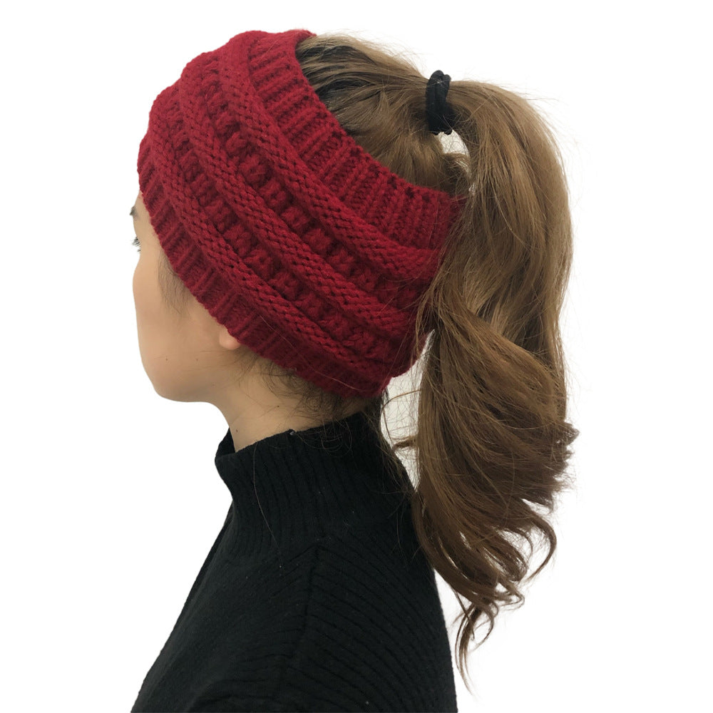 Stay Stylish and Warm with our Ponytail Beanie: Stretch Knitted Crochet Hats for Women