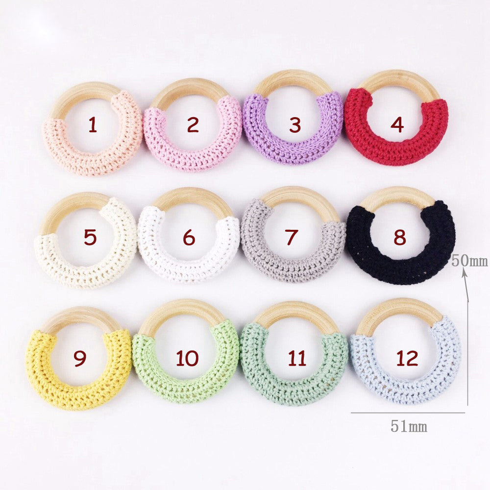 Natural Maple Wood Teething Toys: 10pc Set with Chunky Crochet Rings, Ideal for Soothing Baby's Teething Needs