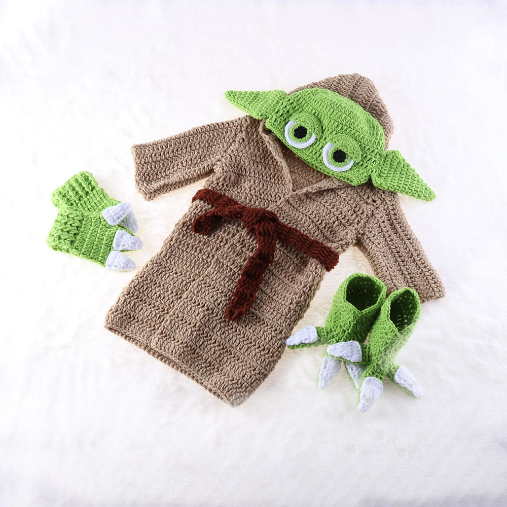 Adorable Baby Yoda Costume: Handcrafted Crochet Outfit for Newborn Star Wars Fans!