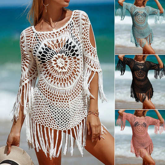 Stylishly Sun-Kissed: Handcrafted Crochet Knitted Bikini Cover-Up for Beach Days