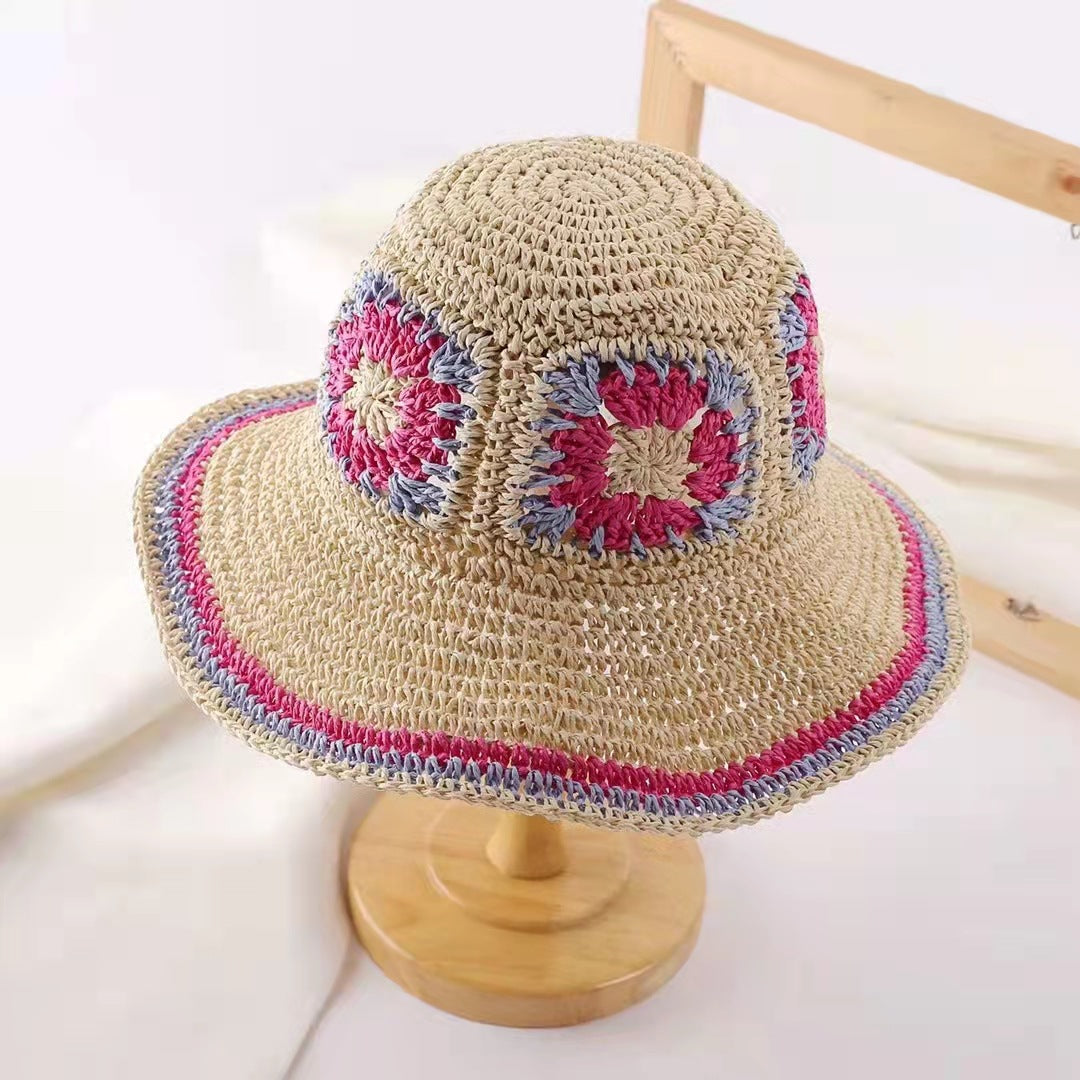 Bohemian Chic: Crochet Straw Hat for Women, Perfect for Summer Beach Days with its Big Brim and Ethnic Wind Style, Ideal for Sun Protection and Trendy