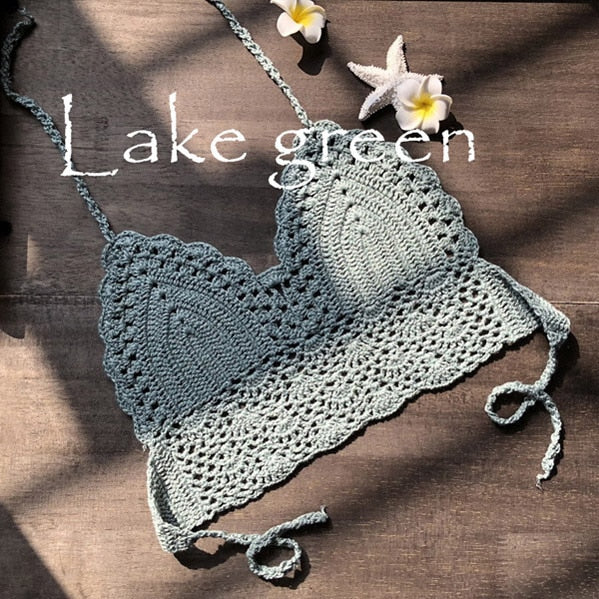 Chic Triangle Bikini Top: Handcrafted Crochet Swimsuit in Black for Effortless Elegance