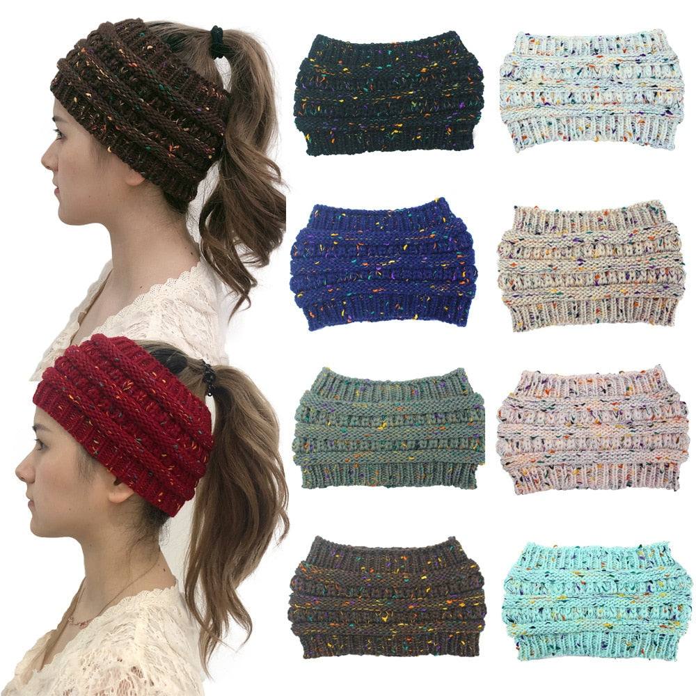 Stay Stylish and Warm with our Ponytail Beanie: Stretch Knitted Crochet Hats for Women