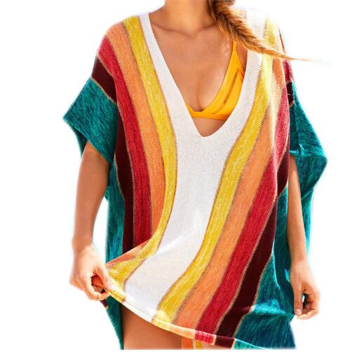 Striking Striped Crochet Beach Cover-Up: Enhance Your Swimwear Look with This Sexy Robe de Plage